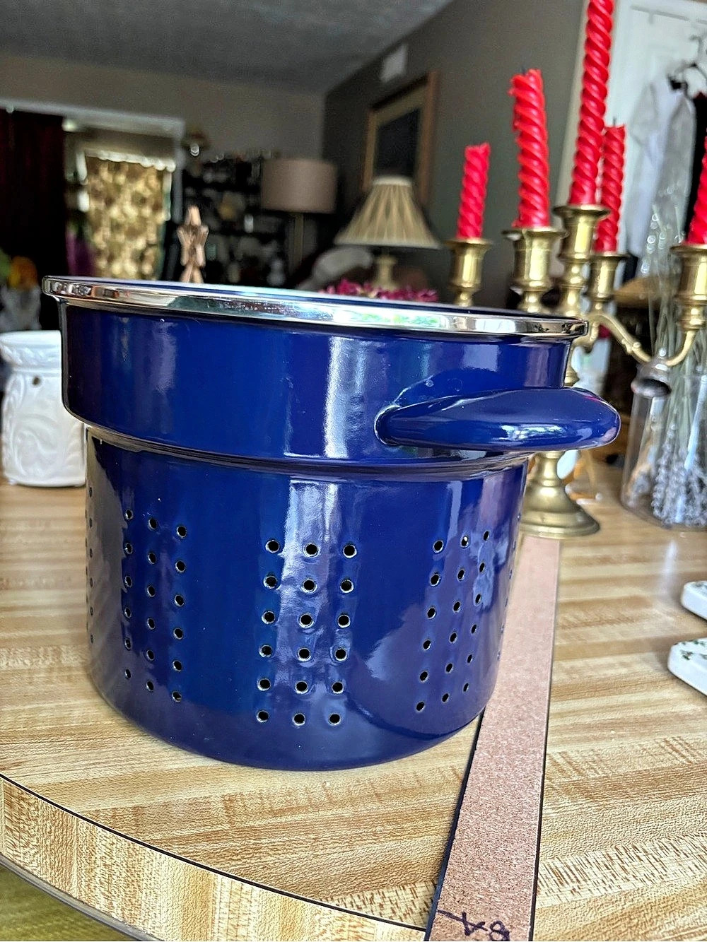 Blue Enamel Stock Pot & Colander